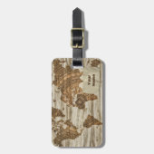 Étiquette À Bagage Carte du mondeCompas de bois (Devant Vertical)