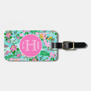 Étiquette À Bagage Carte Floride Preppy Palm Beach Motif Monogrammé