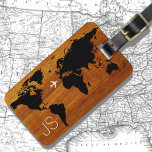 Étiquette À Bagage carte mondiale du bois de voyage personnalisée<br><div class="desc">Image graphique du monde dans un arrière - plan de look en bois,  pour personnaliser avec votre nom et numéro de téléphone...  Une façon intelligente de faire ressortir vos bagages dans la foule...  parce que tout le monde semble voyager avec une valise noire</div>