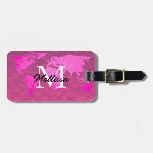 Étiquette À Bagage Carte Mondiale Monogramme rose violet Rose Parties