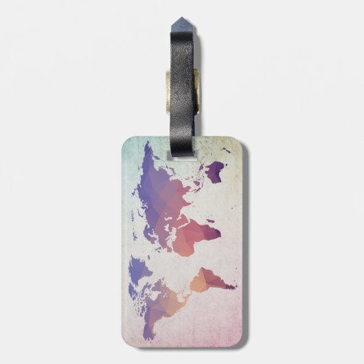 Étiquette À Bagage Carte mondiale | Polygone de couleur vive (Dos Vertical)