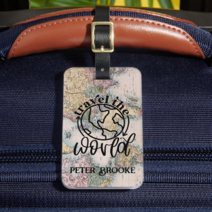 Étiquette À Bagage Carte rose du voyageur du monde personnalisée