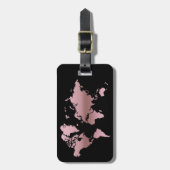 Étiquette À Bagage Carte Rose Gold Faux World Map Professional Chic M (Devant Vertical)