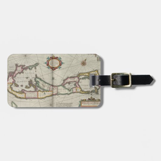 Étiquette À Bagage Carte vintage des Bermudes (1638) (Devant horizontal)