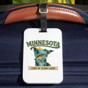 Étiquette À Bagage Carte vintage du Minnesota, terre des 10000 lacs