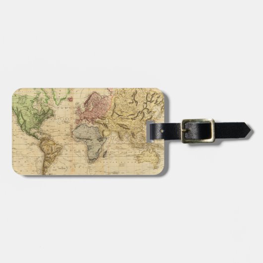 Étiquette À Bagage Carte vintage du monde (1831) (Devant horizontal)