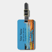 Étiquette À Bagage CARTES RETRO, bleu jaune orange (Devant Vertical)