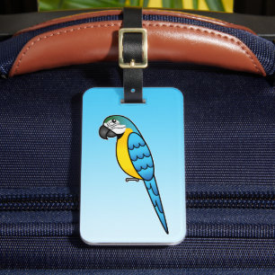 Étiquette À Bagage Cartoon bleu et jaune Oiseau de perroquet macaw