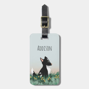 Étiquette À Bagage Cartoon de chien mignon avec fleurs Enfants