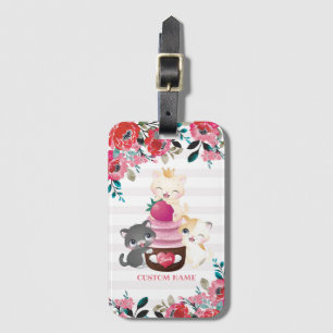 Étiquette À Bagage Cartoon floral Whimsical Chats Cupcake fraise