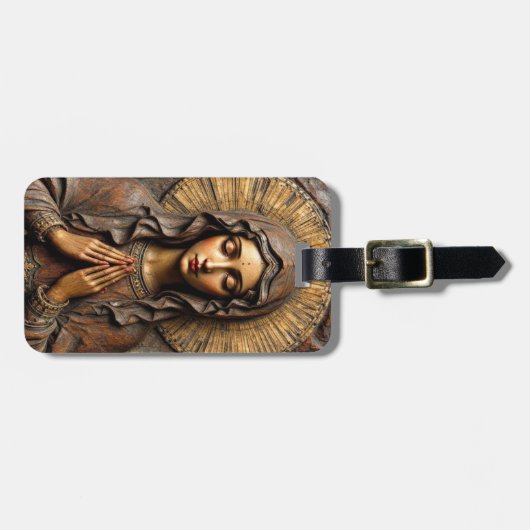 Étiquette À Bagage Carved Devotion  Wooden Mary (Devant horizontal)