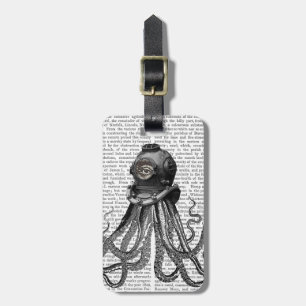 Étiquette À Bagage Casque de pieuvre et de plongée