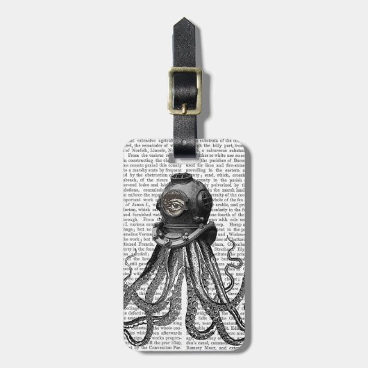 Étiquette À Bagage Casque de pieuvre et de plongée (Devant Vertical)