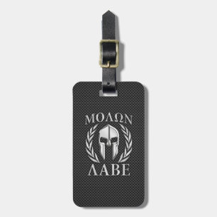 Étiquette À Bagage Casque spartiate de chrome de Molon Labe sur la