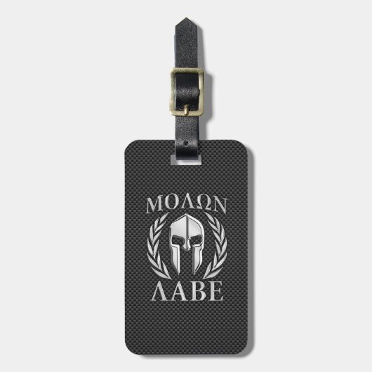 Étiquette À Bagage Casque spartiate de chrome de Molon Labe sur la (Devant Vertical)