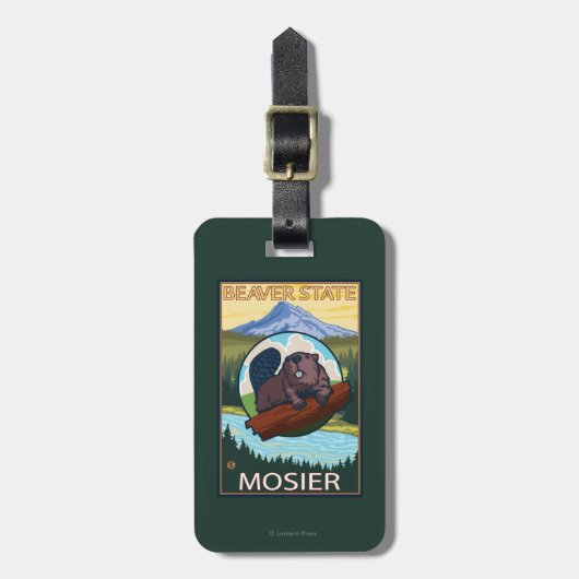 Étiquette À Bagage Castor et capot de Mt. - Mosier, Orégon (Devant Vertical)