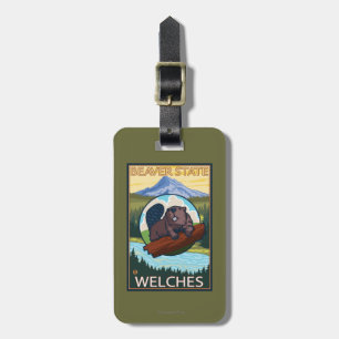 Étiquette À Bagage Castor et capot de Mt. - Welches, Orégon