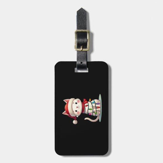 Étiquette À Bagage Cat Christmas Tree Christmas (3) (Devant Vertical)