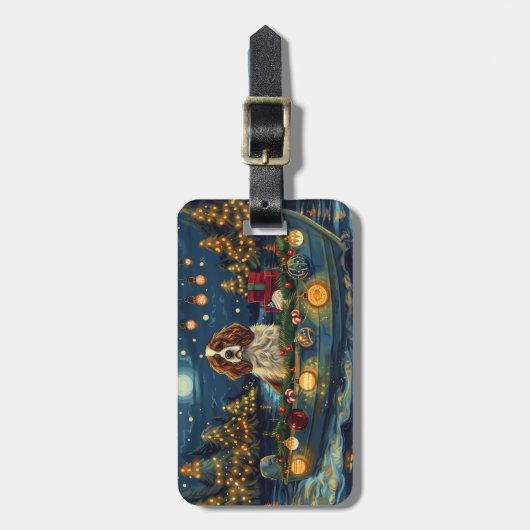 Étiquette À Bagage Cavalier King Charles Noël Festive Voyage (Devant Vertical)