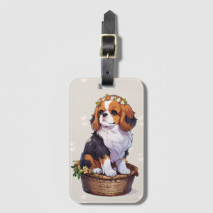 Étiquette À Bagage Cavalier King Charles panier avec couronne de fleu