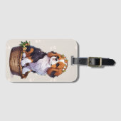 Étiquette À Bagage Cavalier King Charles panier avec couronne de fleu (Devant Horizontal)