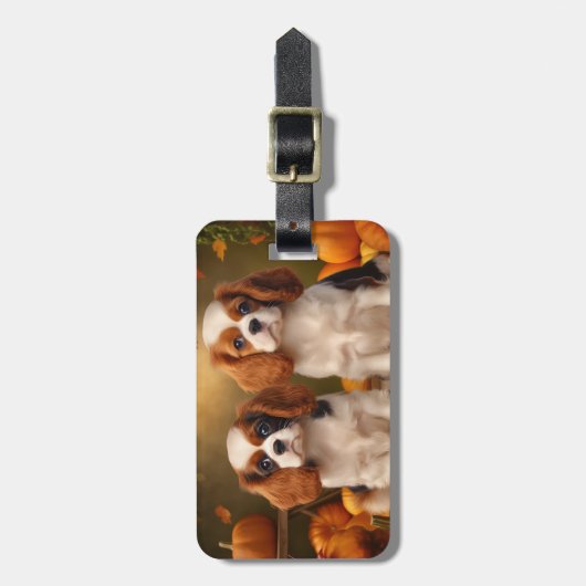 Étiquette À Bagage Cavalier King Charles Spaniel Chiot Citrouille d'a (Devant Vertical)