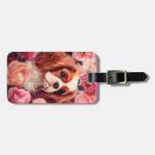 Étiquette À Bagage Cavalier King Charles Spaniel en Rose (Devant horizontal)