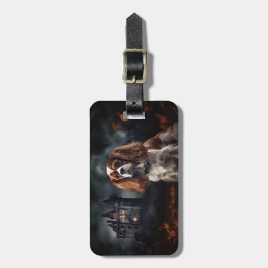 Étiquette À Bagage Cavalier King Charles Spaniel Halloween effrayant (Devant Vertical)