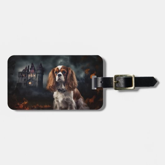 Étiquette À Bagage Cavalier King Charles Spaniel Halloween Épouvantab (Devant horizontal)
