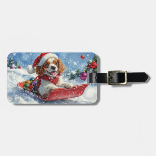 Étiquette À Bagage Cavalier King Charles Spaniel Traîneau de Noël