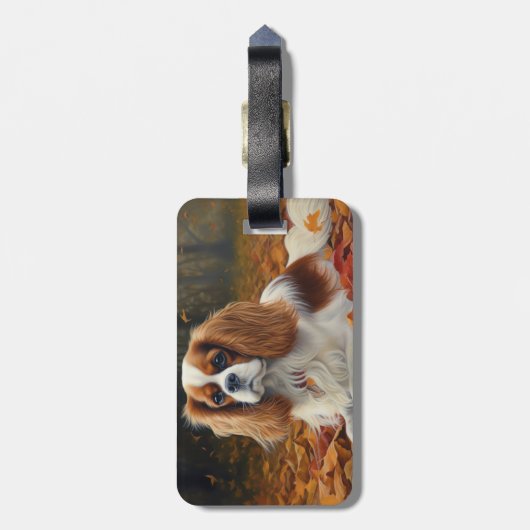 Étiquette À Bagage Cavalier King en automne Feuilles automne Inspirat (Dos Vertical)