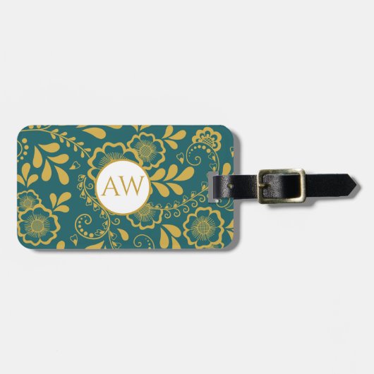 Étiquette À Bagage Ce chic monogramme en or et en dentelle victorienn (Devant horizontal)