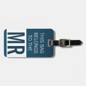 Étiquette À Bagage Ce sac appartient à MR en bleu (Devant horizontal)