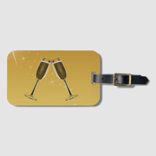 Étiquette À Bagage Célébration des Lunettes de Champagne sur l'or