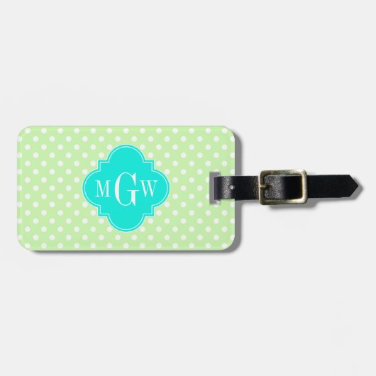 Étiquette À Bagage Célery Polka Dot Aqua Quatrefoil 3 Monogramme (Devant horizontal)