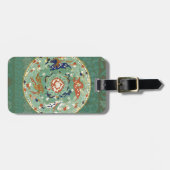 Étiquette À Bagage Cercle chinois antique bleu vert (Devant horizontal)