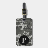 Étiquette À Bagage Cercle de camouflage militaire monogramme gris (Devant Vertical)