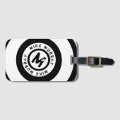 Étiquette À Bagage cercle monogramme moderne noir blanc (Devant Horizontal)