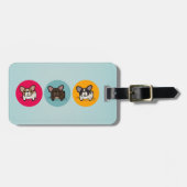 Étiquette À Bagage Cercles de Frenchie - bleu, or et rose (Devant horizontal)