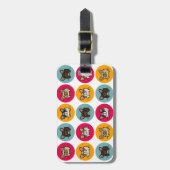 Étiquette À Bagage Cercles de Frenchie - bleu, or et rose (Devant Vertical)