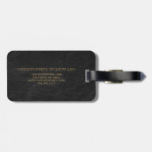 Étiquette À Bagage Cercles d'or en cuir noir Faux Monogramme (Dos horizontal)