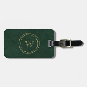 Étiquette À Bagage Cercles dorés monogramme vert foncé
