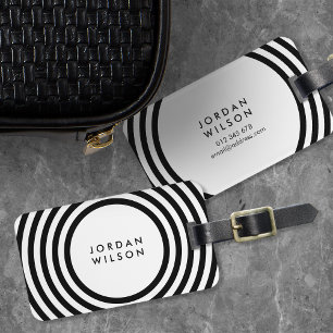 Étiquette À Bagage Cercles noirs minimalistes blancs Lignes géométriq