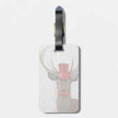 Étiquette À Bagage Cerf avec chapeau rouge et moustache (Dos Vertical)