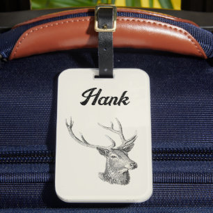 Étiquette À Bagage Cerf Buck Head avec Antlers Black and White Art