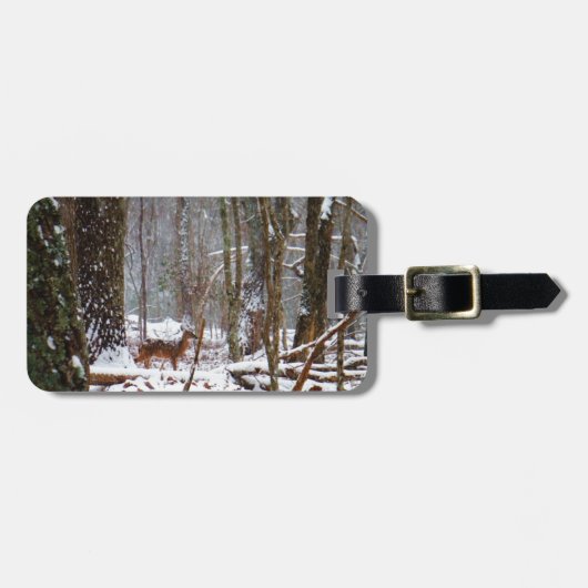 Étiquette À Bagage Cerf dans la chute de neige (Devant horizontal)