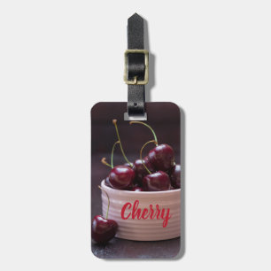 Étiquette À Bagage Cerises dans un bol rose pour amoureux des fruits