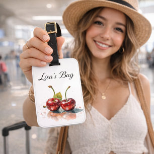 Étiquette À Bagage Cerises Sweetheart à l'aquarelle, personnalisé