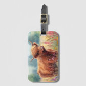 Étiquette À Bagage Champ de Fleur sauvage d'aquarelle de vache Highla (Devant Vertical)