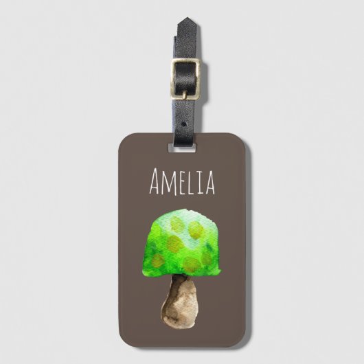Étiquette À Bagage Champignon vert aquarelle champignons mignons (Devant Vertical)